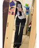 FSHE黑色微喇毛邊牛仔褲女春夏款加絨大碼胖mm高腰彈力梨形身材馬蹄褲 黑色(長(cháng)褲) S 【建議80-95斤】 曬單實(shí)拍圖