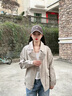 RHUDE FOG品牌女裝復(fù)古皮衣短外套女2025春秋新款韓版寬松休閑通勤時尚百搭 杏色 M 曬單實拍圖
