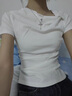 西兒短袖T恤女裝夏季白色紐結(jié)設(shè)計(jì)感時(shí)尚修身顯瘦百搭褶皺上衣 白色 M 曬單實(shí)拍圖