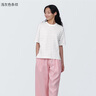 無(wú)印良品（MUJI）女式 條紋 圓領(lǐng)短袖T恤 上衣打底衫女款內(nèi)搭女裝女士 淺灰色條紋 L (165/88A) 曬單實(shí)拍圖