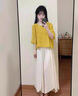 妍莉芬（yanlifen）2025連衣裙女裝搭配衣服一整套溫柔系黃色上衣俏皮休閑闊腿褲套裝 黃色上衣+白色裙褲 L 【110-120斤】 曬單實(shí)拍圖