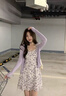 FSHE2025年新款法式初戀小個子雪紡碎花吊帶連衣裙開衫兩件套裝女夏季 短款碎花裙 S 曬單實拍圖