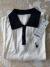 初申夏季polo領(lǐng)短袖T恤女撞色設計貓咪刺繡含羊毛休閑針織T恤S52Z009 米白 S 曬單實(shí)拍圖
