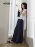 闊色（kuose）藏藍色肌理垂感休閑褲子女2025夏季新款綠色慵懶直筒闊腿長褲 藏藍色 M /M 曬單實拍圖
