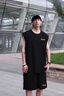 LZJV男士t恤夏季冰絲速干背心運(yùn)動套裝短褲健身跑步寬松短袖坎肩 黑色背心一套XL （125-145斤） 曬單實(shí)拍圖