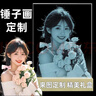 錘子玻璃畫定制敲擊畫純手工生日禮物送女友人像畫琉璃畫私人訂制 A4（20X30cm）-USB插電底座+禮盒 曬單實(shí)拍圖