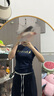 ICH MODE美式復(fù)古運動條紋休閑褲女2025新款薄款垂感闊腿直筒褲男 藍色 XS 曬單實拍圖