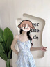 樂卡利【兩件套】荷葉邊吊帶連衣裙法式甜美女夏季溫柔垂感顯瘦套裝 藍碎花M  推薦95-110斤 曬單實拍圖