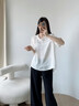 塔馳密司 TOUCH MISS蕾絲+亞麻半袖襯衫寬松圓領(lǐng)女上衣25夏新白色S 曬單實(shí)拍圖