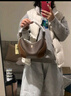 古良吉吉棒球腋下包小號真皮女包單肩斜挎包新款女鴛鴦棕色復古秋冬手拎包 黑色 曬單實(shí)拍圖