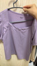茵曼（INMAN）夏季小眾泡泡袖寬松氣質(zhì)法式顯瘦方領(lǐng)短袖T恤女上衣 丁香紫 S 曬單實(shí)拍圖