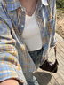 凡衣儂vintage黃藍色磨毛格子襯衫男款高級感長袖襯衣美式復(fù)古情侶外套 黃色 XL [推薦120-140斤] 曬單實拍圖