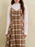 獨束大碼女裝復古格紋吊帶外穿連衣裙2024冬季新品通勤減齡中長(cháng)裙 棕米格 2XL (尺碼：4) 曬單實(shí)拍圖