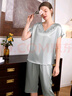 美標（MEIBIAO）春夏真絲睡衣女100%桑蠶絲短袖七分短褲寬松大碼家居服 煙雨綠 M 曬單實(shí)拍圖