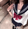 斤慕日系學(xué)院風(fēng)水手服jk制服套裝甜美可愛學(xué)生班服短袖襯衫百褶裙套裝 短袖上衣+短裙套裝(送紅領(lǐng)結(jié)) L 曬單實(shí)拍圖