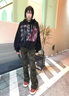 POUM美式高街修身微喇休閑褲男女工裝迷彩褲情侶褲喇叭多口袋褲子男 BLMFS-8279迷彩色 XL 曬單實拍圖
