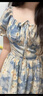 沐霓大碼法式茶歇碎花連衣裙女2025新款夏季裙子胖mm遮肚顯瘦A字短裙 法式茶歇碎花連衣裙藍色 S 曬單實(shí)拍圖