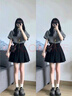 FSHE復(fù)古港味套裝女夏2025新款氣質(zhì)小個子泡泡袖格子襯衫半身裙兩件套 襯衫+黑色短裙 L 【職業(yè)套裝女/港味/復(fù)古】 曬單實拍圖