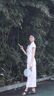 貞喜氣新中式竹子旗袍裙立領(lǐng)顯瘦時(shí)尚收腰中長(cháng)款提花改良年輕款日?？纱?淺灰色 M 曬單實(shí)拍圖