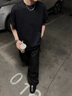 Shelley Jones cleanfit黑色短袖男款夏季潮牌重磅純棉t恤三本針小領(lǐng)口半袖體恤 黑色 （重磅精梳棉） XL [推薦120-140斤] 曬單實(shí)拍圖