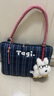 Tagi.Tagi.編織小枕頭充棉刺繡串珠手提單肩電腦包筆記本包 藍莓餅干 曬單實拍圖