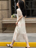 德瑪納【開啟淑女日常】夏圓領優(yōu)雅提花拼接泡泡袖直筒藏肉連衣裙 曬單實拍圖