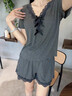 莫代爾睡衣女夏季棉蕾絲花邊家居服女士帶胸墊短袖短褲可外穿兩件套裝 深灰色 M 100斤以?xún)?曬單實(shí)拍圖