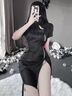 浪莎性感旗袍純欲內(nèi)衣性感睡衣女情趣連體后媽包臀裙夫妻調(diào)情約會(huì)戰(zhàn)袍 黑色提花旗袍 均碼 80-125斤 曬單實(shí)拍圖