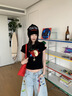 江南先生NewJNXS涼感冰皮短袖T恤夏季男修身正肩刺繡蘋果潮流上衣 黑色短款 彈力面料 L 曬單實(shí)拍圖