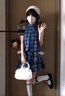 妙奕嘉藍(lán)色掛脖連衣裙裙子女夏季新款小個子顯瘦純欲無袖甜酷高級襯衫裙 藍(lán)色格子無袖荷葉邊連衣裙 L 【建議105-115斤】 曬單實(shí)拍圖