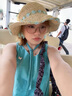 迪淑琪草帽女沙灘大檐帽俏皮淑女風蕾絲蝴蝶結(jié)波浪邊夏天海邊度假遮陽帽 米色-藍花 M（56-58cm） 曬單實拍圖