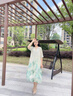 恒源祥媽媽連衣裙女夏季洋氣大尺碼2025新款中老年夏裝貴夫人遮肚裙子 藍 XL 曬單實(shí)拍圖