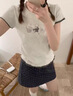 巧丂大碼胖mm木耳邊獨特漂亮初夏上衣女2025新款灰色印花正肩短袖T恤 灰色 請根據(jù)詳情數(shù)據(jù)選碼 L 曬單實拍圖