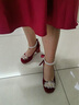 劉潮布鞋結婚紅色結婚鞋新娘花朵絕美秀禾服婚紗兩穿圓頭粗跟鞋女2024新 酒紅色 35 曬單實(shí)拍圖