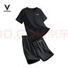維動(dòng)（VEIDOORN）運動(dòng)冰絲套裝男籃球健身服夏短袖短褲速干跑步服休閑兩件黑色XXL 曬單實(shí)拍圖
