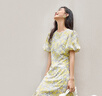 對白法式浪漫碎花連衣裙女2025夏季新款氣質(zhì)花苞袖度假風百褶長裙 黃色碎花 XL 曬單實拍圖