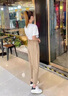 VHLK天絲亞麻褲子女2025夏季薄款高腰顯瘦小個(gè)子透氣棉麻哈倫褲九分褲 卡其色【天絲亞麻】 常規(guī) L 曬單實(shí)拍圖