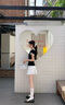 LDBE韓系甜美花邊波點(diǎn)拼接短袖t恤女夏季修身顯瘦設(shè)計(jì)感小眾正肩上衣 黑色 S 【90斤以內(nèi)】 曬單實(shí)拍圖