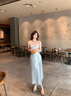 Mandy Zhang藍色氣質重磅醋酸吊帶輕禮服連衣裙女夏季高級感長裙子 霧霾藍 S 曬單實拍圖