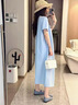 貞喜氣 孕婦裝連衣裙夏天2025新款寬松大碼休閑外穿透氣舒適孕婦中長(cháng)裙 藍色 L碼（建議115-135斤） 曬單實(shí)拍圖