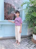 G.DUCKKIDS小黃鴨女童運動(dòng)套裝夏季童裝洋氣兒童夏裝闊腿褲短袖女孩衣服中大 暗紫色 120 建議身高110cm 曬單實(shí)拍圖
