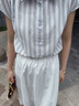 尚靜套裝裙子女25年夏新女裝小清新通勤豎條紋短袖襯衣半裙兩件套女 藍色條紋+白色 L 曬單實拍圖