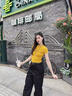 黃色字母燙鉆潮流短袖t恤女夏季新款修身顯瘦美式短款正肩上衣服 黃色 S 曬單實(shí)拍圖