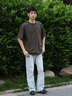 威登羊美式重磅短袖t恤男士套裝夏季寬松潮流衣服男裝搭配休閑五分短褲 卡其短袖+卡其短褲【兩件 XL 曬單實(shí)拍圖
