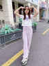 moonkids女童夏季套裝冰絲休閑褲子2025夏裝新款兒童短袖長(zhǎng)褲兩件套中大童 兩件套 18955短袖+15088闊腿褲 120 cm 曬單實(shí)拍圖