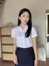 匆蒙春夏長袖白色襯衫女職業(yè)裝日常通勤V領(lǐng)免燙透氣商務(wù)面試工服修身 曬單實拍圖