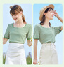 betu百圖女裝T恤復古法式風(fēng)小清新短袖方領(lǐng)條紋短袖T恤女 綠色 S 曬單實(shí)拍圖