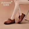 ZUOSAISI品牌皮鞋女平底真皮軟底樂(lè)福鞋女2025秋季新品女鞋復(fù)古百搭鞋子女 棕色 35 曬單實(shí)拍圖