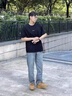 SUSTYLE高端奢侈品男裝高檔冰絲牛仔褲男夏季透氣休閑百搭復(fù)古直筒褲子男 復(fù)古藍(lán) 32  腰圍2尺5 適合140斤上下 曬單實(shí)拍圖