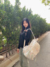 viney時尚書包新款小學1-6年級初中高中大學生雙肩包女大容量背包 米白色+可愛掛件 高顏值戶外出游簡約通勤旅游背包 曬單實拍圖